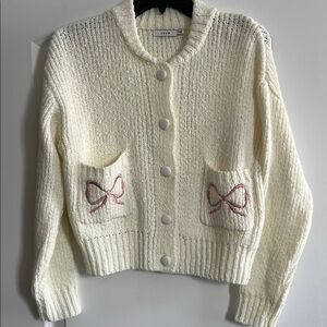 NWOT Lush Cream Knit Cardigan with Pink Bows